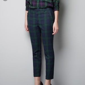 Zara mid rise green and navy checkered pants